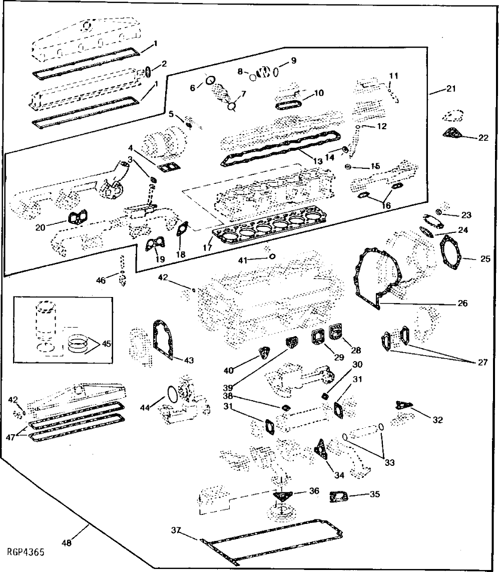 Схема запчастей John Deere 92DLC - 2 - ENGINE GASKET SETS 452 - ENGINE 4