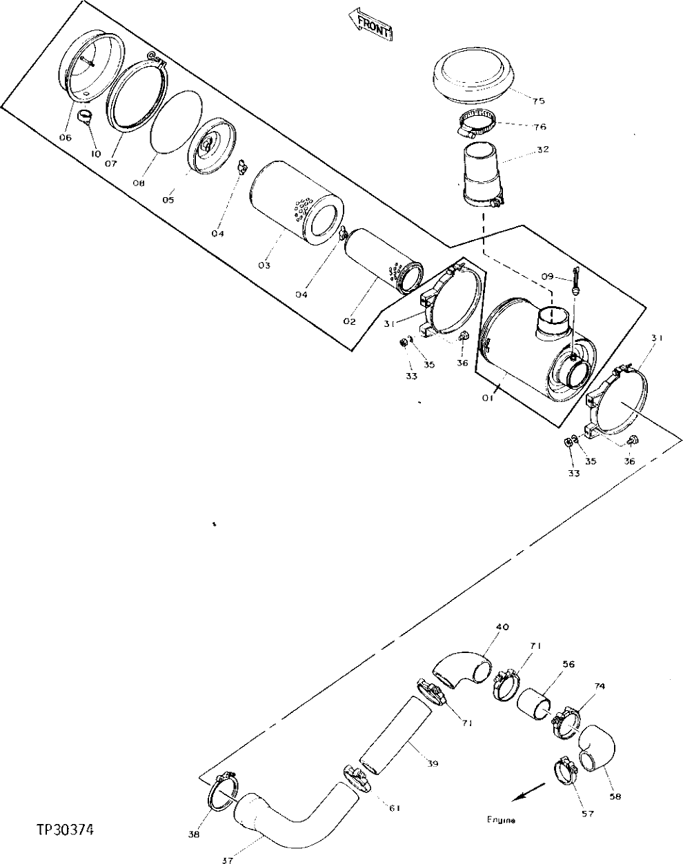 Схема запчастей John Deere 92DLC - 2 - AIR INTAKE SYSTEM 520 - ENGINE AUXILIARY SYSTEM 5