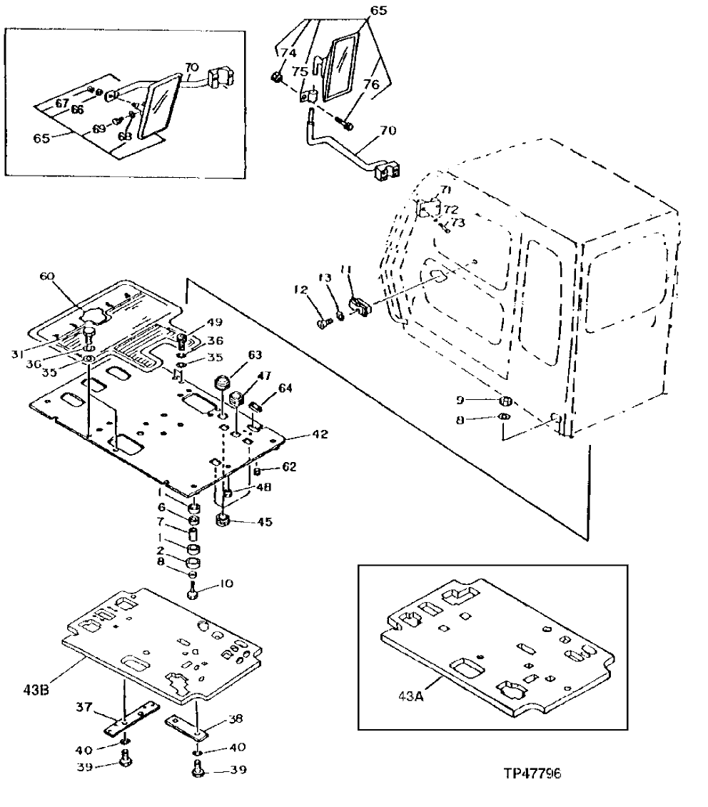 Схема запчастей John Deere 92DLC - 2 - CAB FLOOR AND CAB MOUNTS 1810 - OPERATORS STATION 18