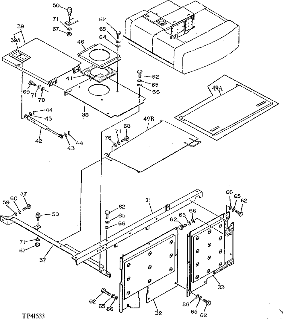 Схема запчастей John Deere 92DLC - 6 - ENGINE COMPARTMENT SERVICE DOORS 1910 - SHEET METAL AND STYLING 19