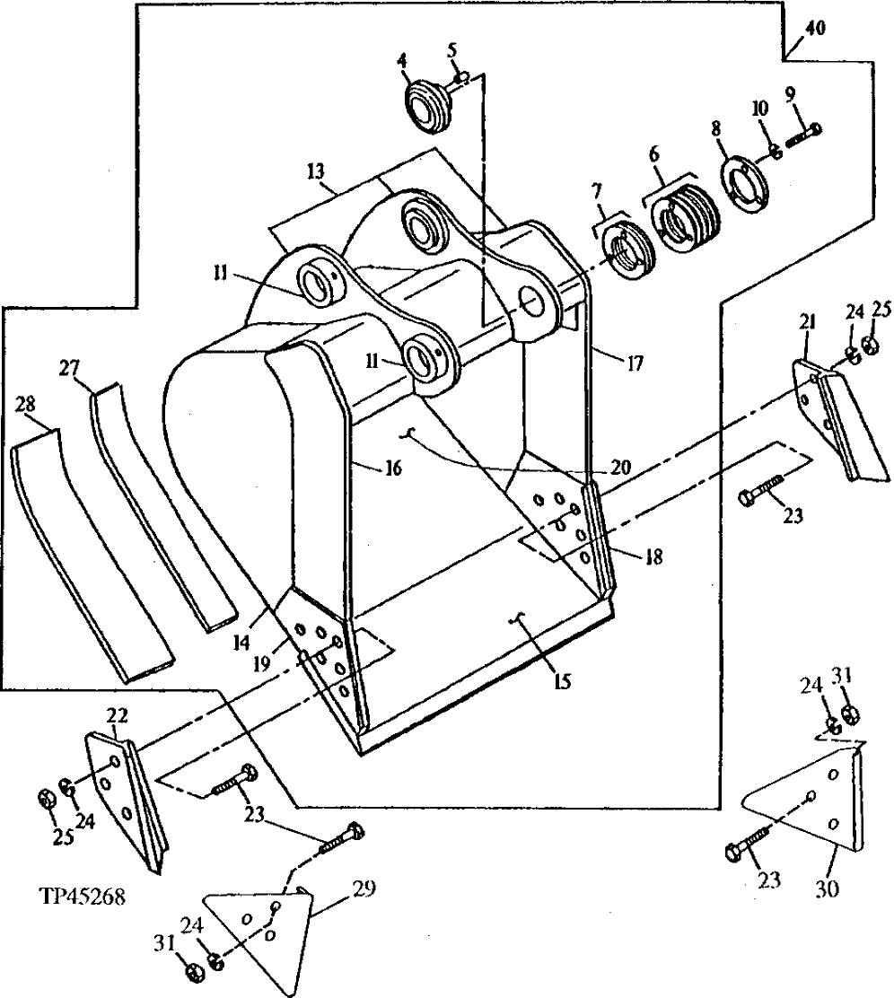 Схема запчастей John Deere 92DLC - 10 - HEAVY DUTY HIGH CAPCITY BUCKET (FOR USE WITH 161" ARM ONLY) (ALSO ORDER BUCKET TOOTH ASSEMBLIES) 3302 - EXCAVATOR 33