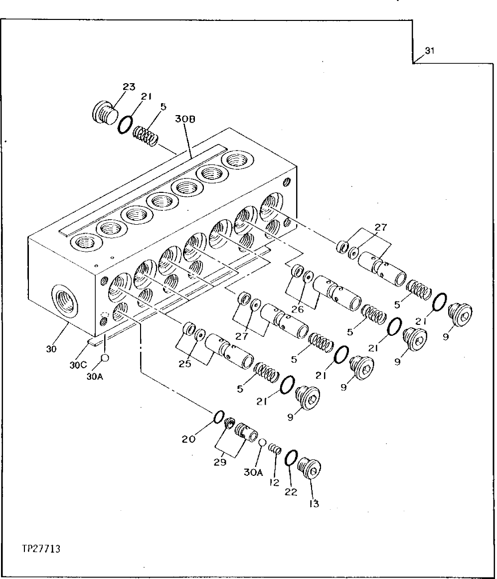 Схема запчастей John Deere 92DLC - 34 - PILOT HYDRAULICS FLOW CONTROL VALVE 3360 - EXCAVATOR 33