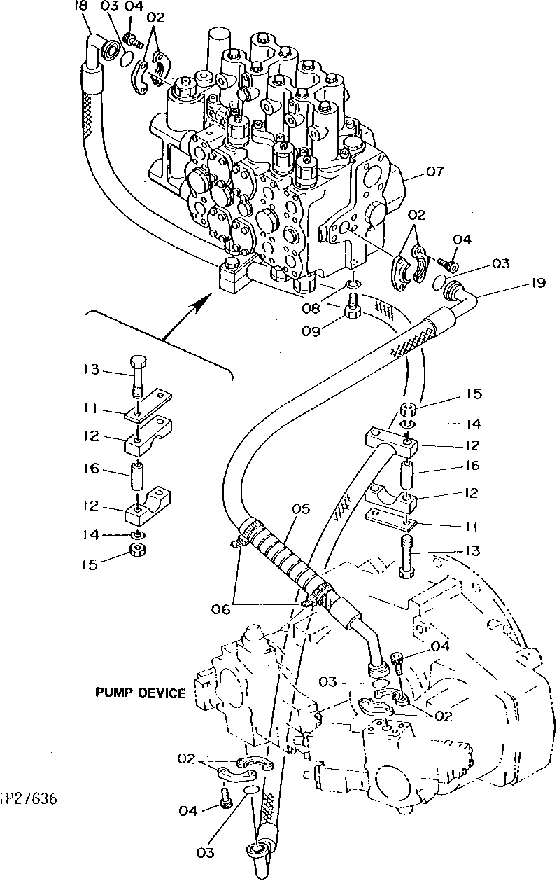 Схема запчастей John Deere 92DLC - 58 - MAIN PUMP TO MAIN CONTROL VALVE HOSES 3360 - EXCAVATOR 33