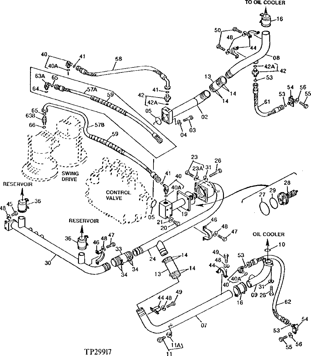 Схема запчастей John Deere 92DLC - 60 - RETURN HOSES AND LINES 3360 - EXCAVATOR 33