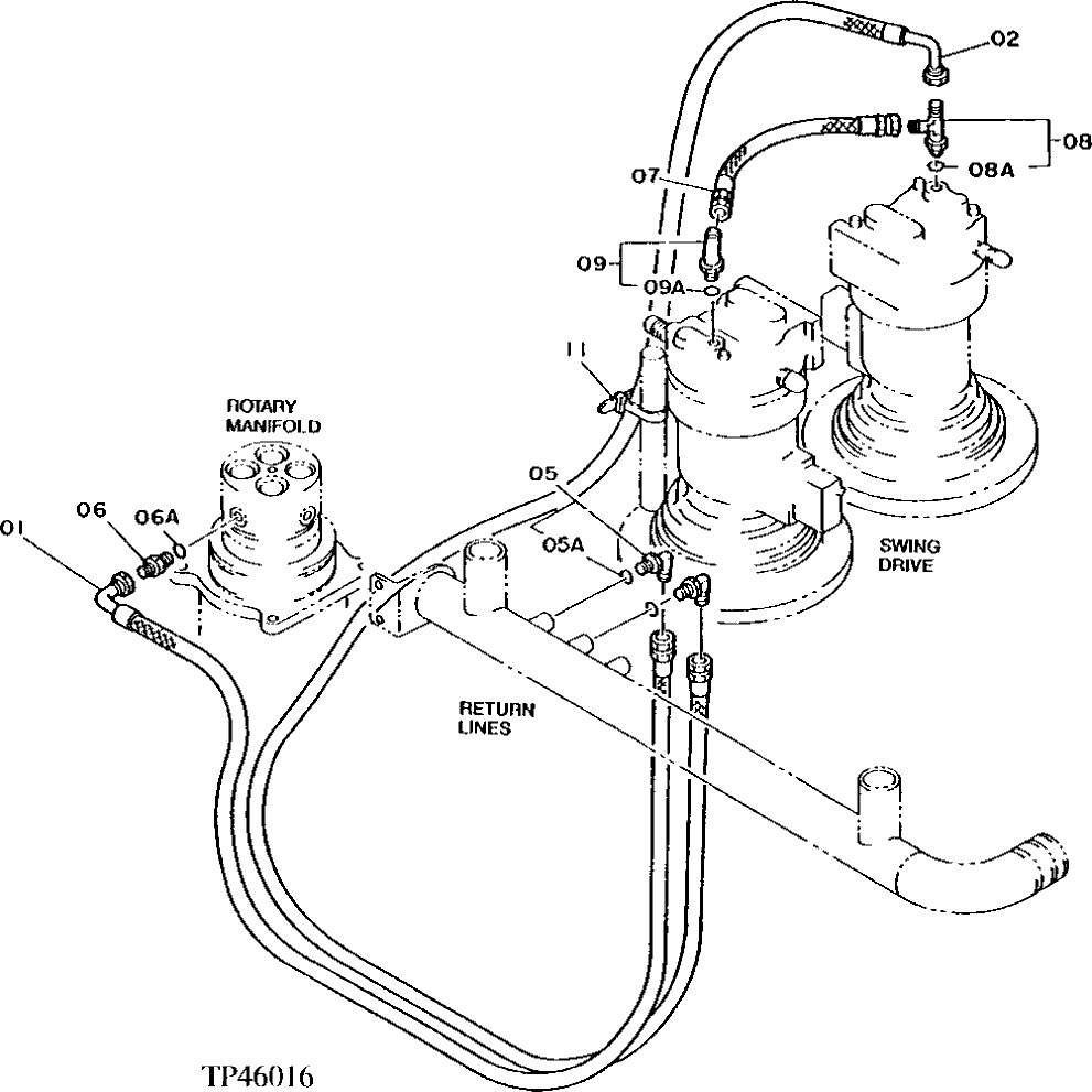 Схема запчастей John Deere 92DLC - 62 - RETURN HOSES AND LINES 3360 - EXCAVATOR 33