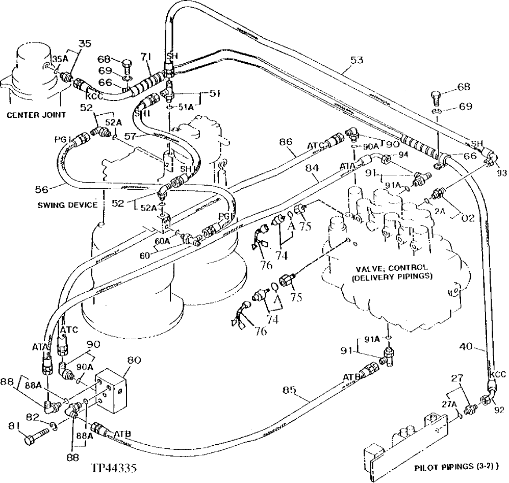 Схема запчастей John Deere 92DLC - 96 - PILOT HYDRAULIC HOSES 3360 - EXCAVATOR 33