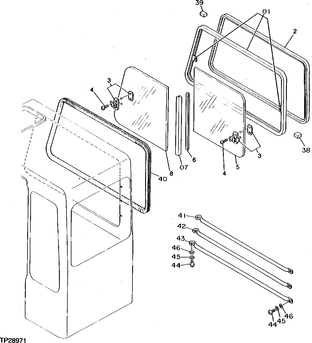 Схема запчастей John Deere 95D - 14 - UPPER RIGHT CAB WINDOW 1810 - OPERATORS MANUAL 18