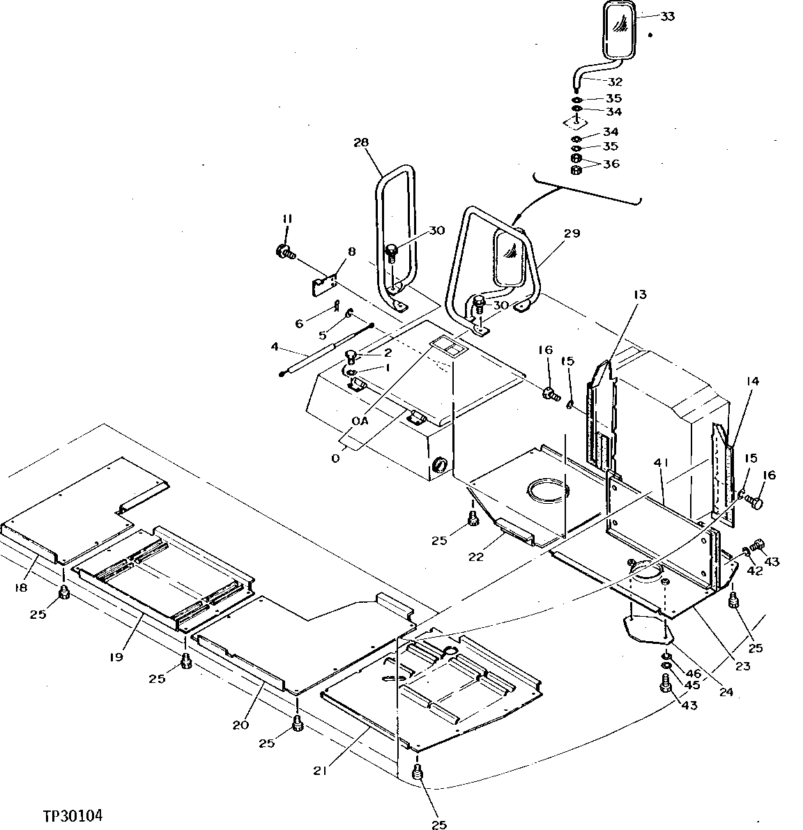 Схема запчастей John Deere 95D - 8 - BOTTOM COVERS, SERVICE DOOR AND HAND HOLD 1910 - SHEET METAL AND STYLING 19