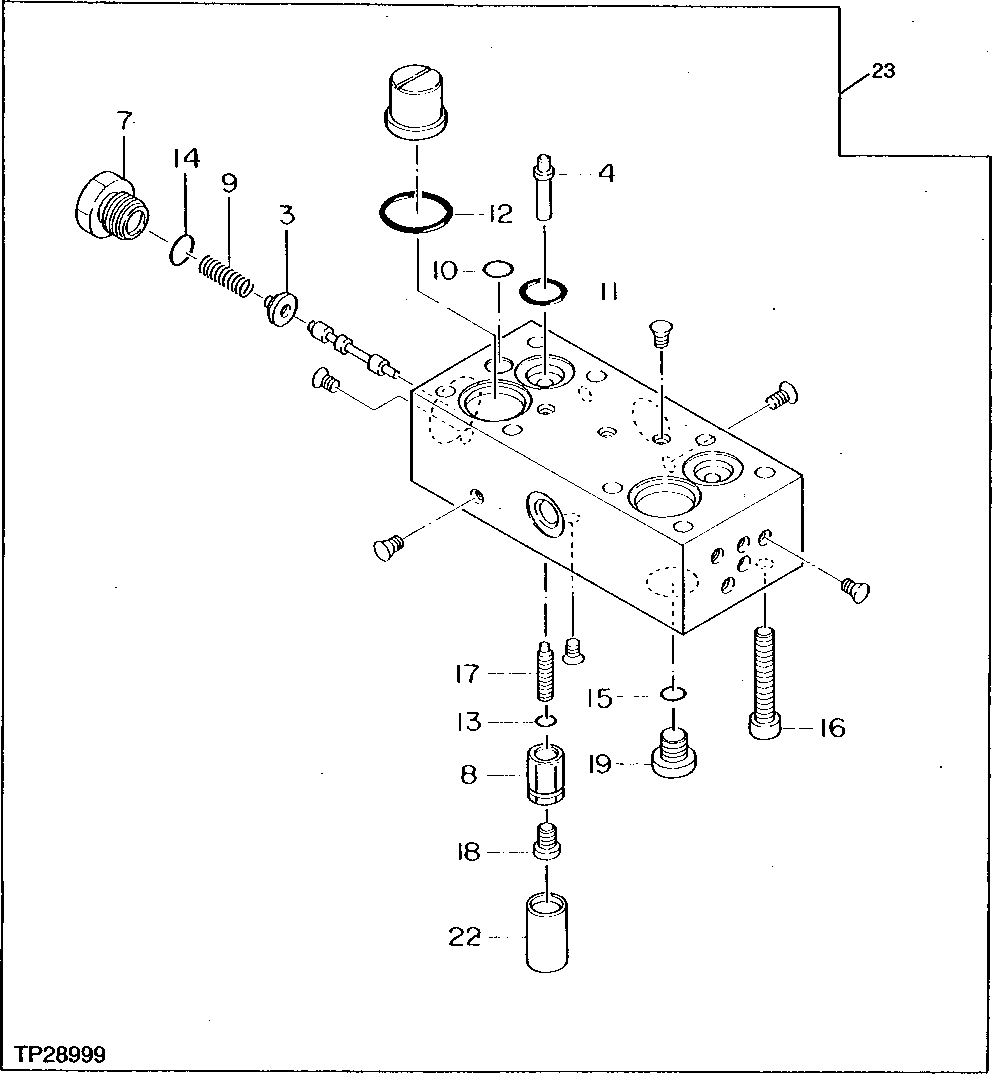 Схема запчастей John Deere 95D - 10 - LOWER REGULATOR VALVE COVER 2160 - MAIN HYDRAULIC SYSTEM 21