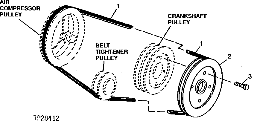 Схема запчастей John Deere 95D - 4 - AIR COMPRESSOR BELT 2261 - PNEUMATIC SYSTEMS 22