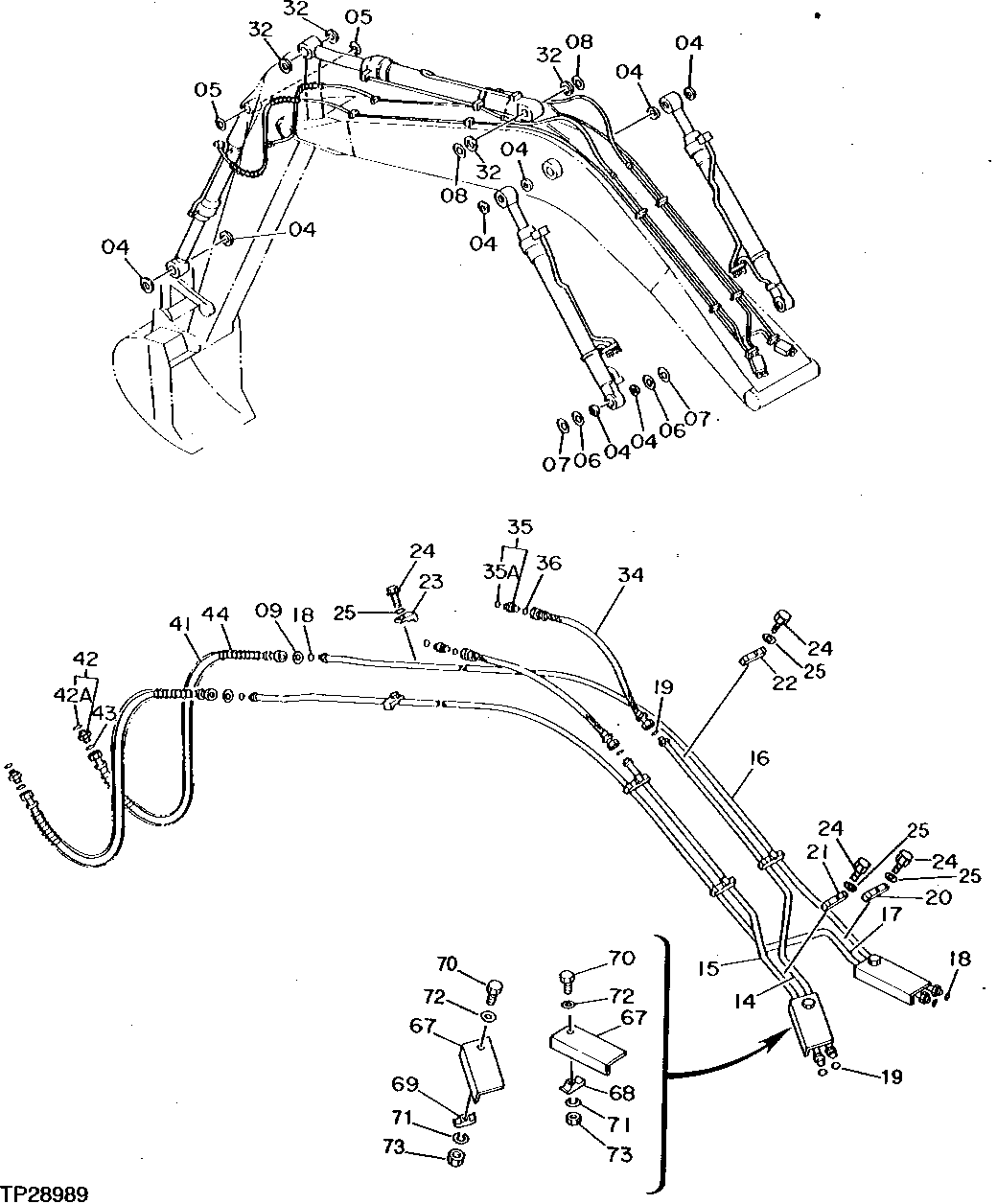 Схема запчастей John Deere 95D - 74 - BOOM AND ARM HYDRAULIC HOSES AND LINES 3360 - EXCAVATOR 33