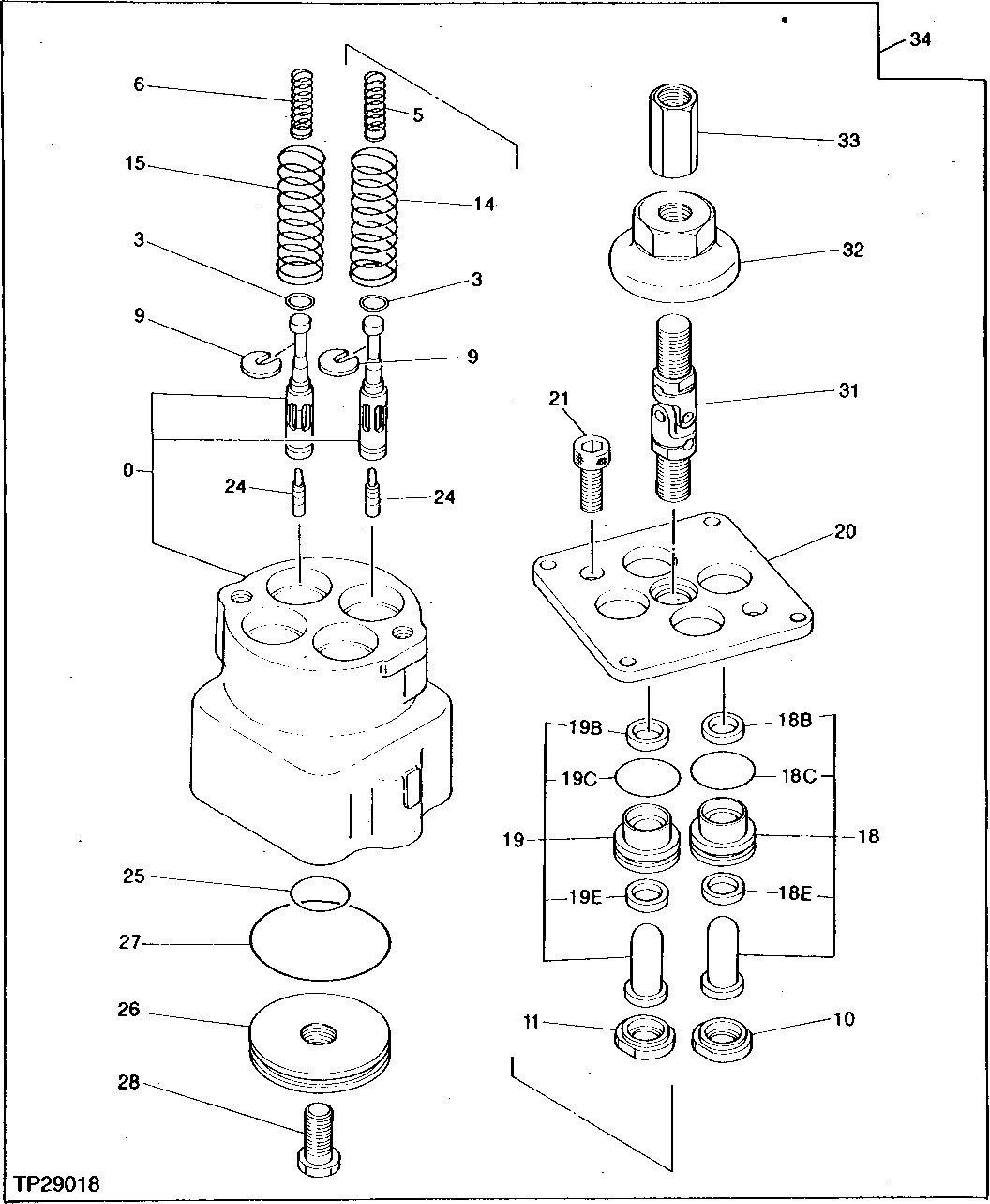 Схема запчастей John Deere 95D - 78 - PILOT CONTROL VALVE 3360 - EXCAVATOR 33