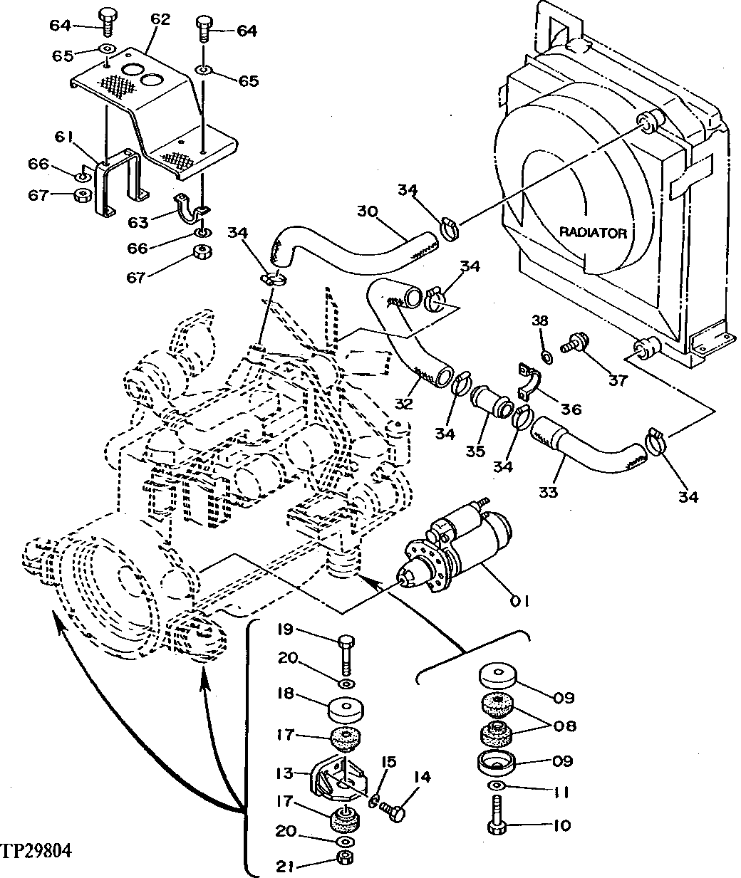 Схема запчастей John Deere 95D - 2 - ENGINE MOUNTS, RADIATOR HOSES AND STEP 400 - ENGINE 4