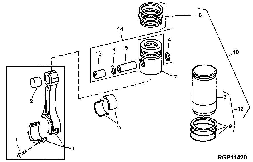 Схема запчастей John Deere 95D - 2 - CONNECTING ROD, PISTON, RINGS AND LINER 403 - ENGINE 4