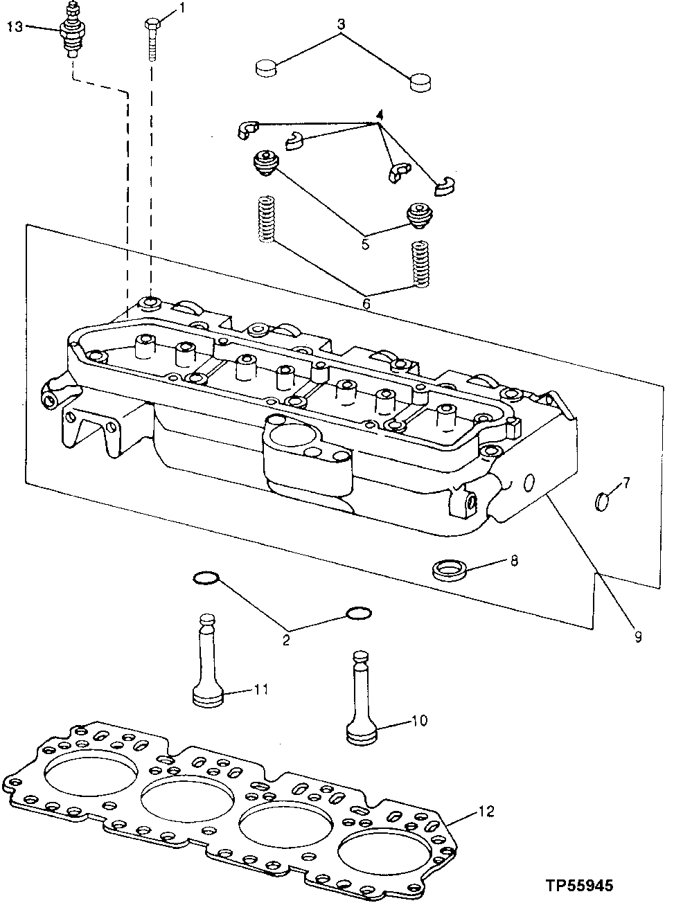 Схема запчастей John Deere 95D - 2 - CYLINDER HEAD, HEAD GASKET AND VALVES 409 - ENGINE 4