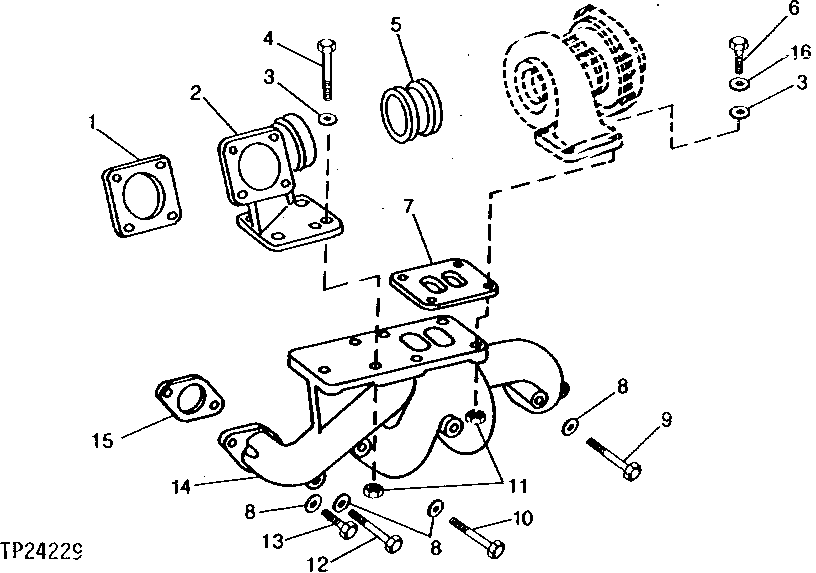 Схема запчастей John Deere 95D - 2 - EXHAUST MANIFOLD AND ELBOW 410 - ENGINE 4