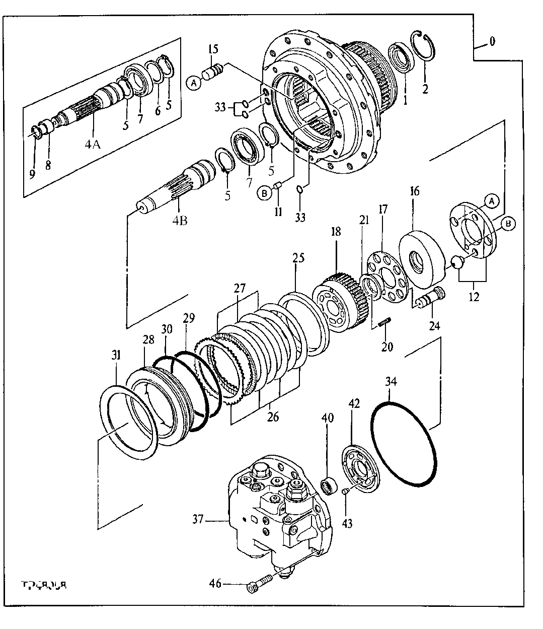 Схема запчастей John Deere 90E - 11 - Travel Motor ( - 024999) 0260 Axles, Diff. & Susp. Sys. Hyd. (Incl. Fwd)