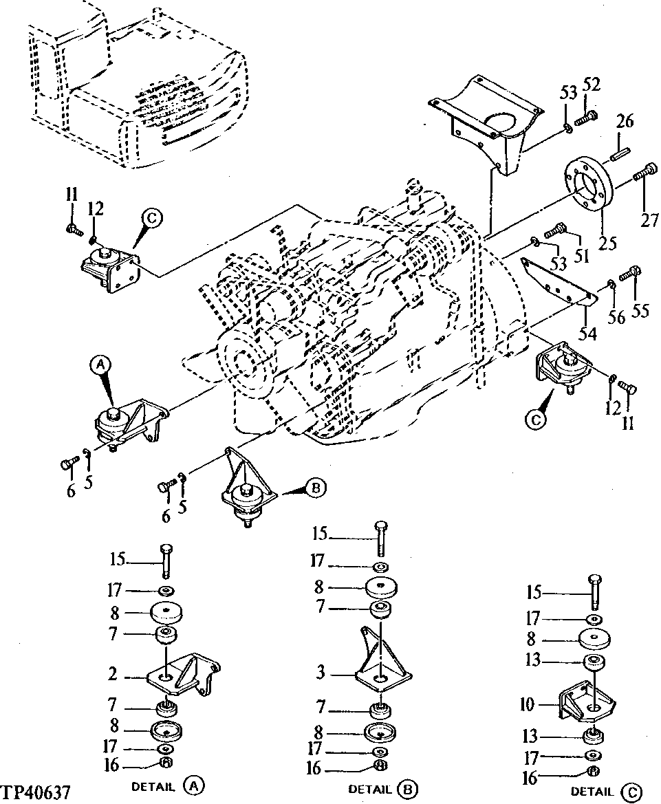 Схема запчастей John Deere 90E - 21 - Engine Mounts 0400 ENGINE 4045TT009 4045TT009