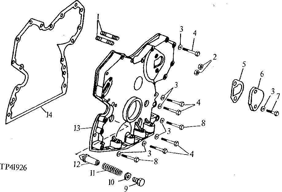 Схема запчастей John Deere 90E - 28 - Timing Gear Cover 0402 Camshaft And Valve Actuating Means 4045TT009 4045TT009