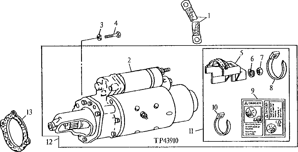 Схема запчастей John Deere 90E - 55 - Starter Motor Kit 0422 Starting Motor And Fastenings 4045TT009 4045TT009