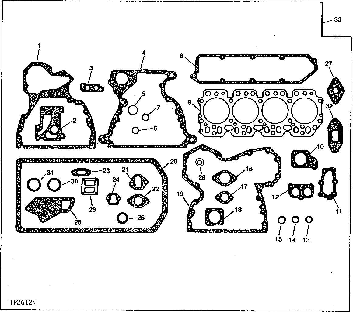 Схема запчастей John Deere 90E - 62 - Engine Overhaul Kit, Gasket Kit 0452 Gasket Replacement Kits 4045TT009 4045TT009