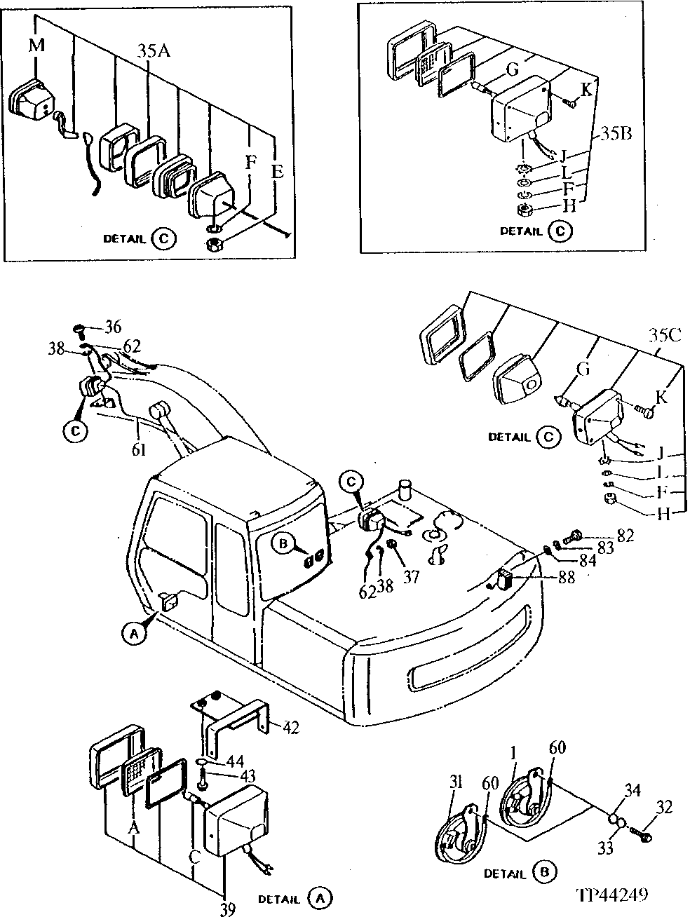 Схема запчастей John Deere 90E - 90 - Work Lights ( - 025811) 1674 Wiring Harness And Switches