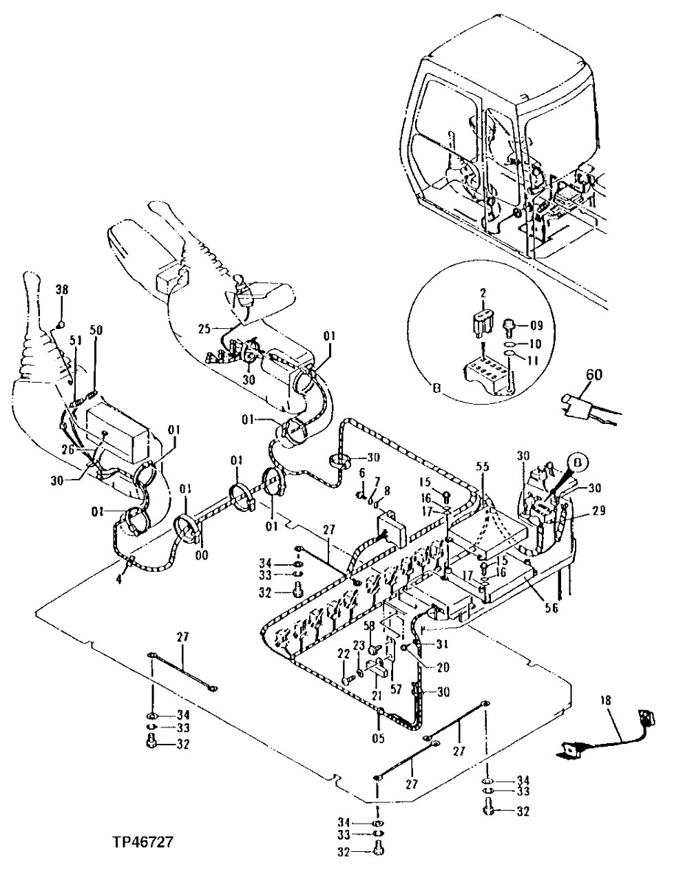 Схема запчастей John Deere 90E - 95 - Cab Wiring Harness Mounting 1674 Wiring Harness And Switches