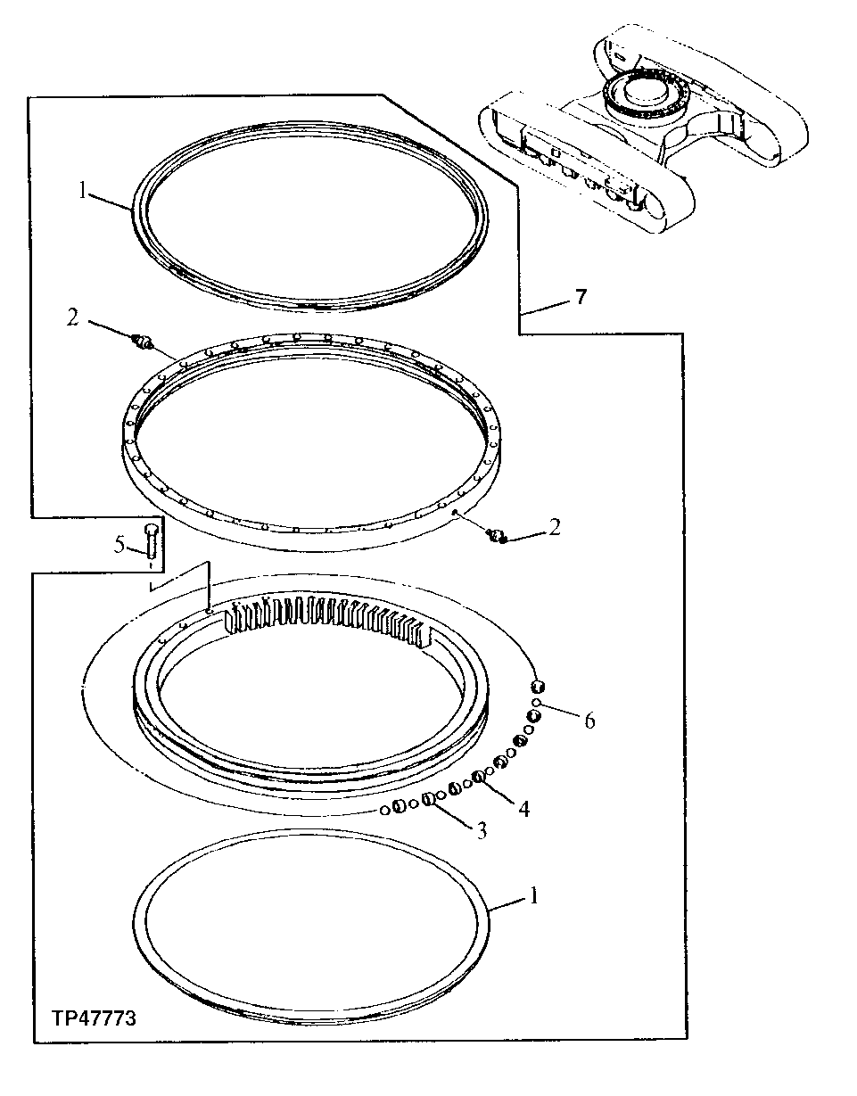 Схема запчастей John Deere 90E - 105 - Swing Bearing 1740 Frame Installation