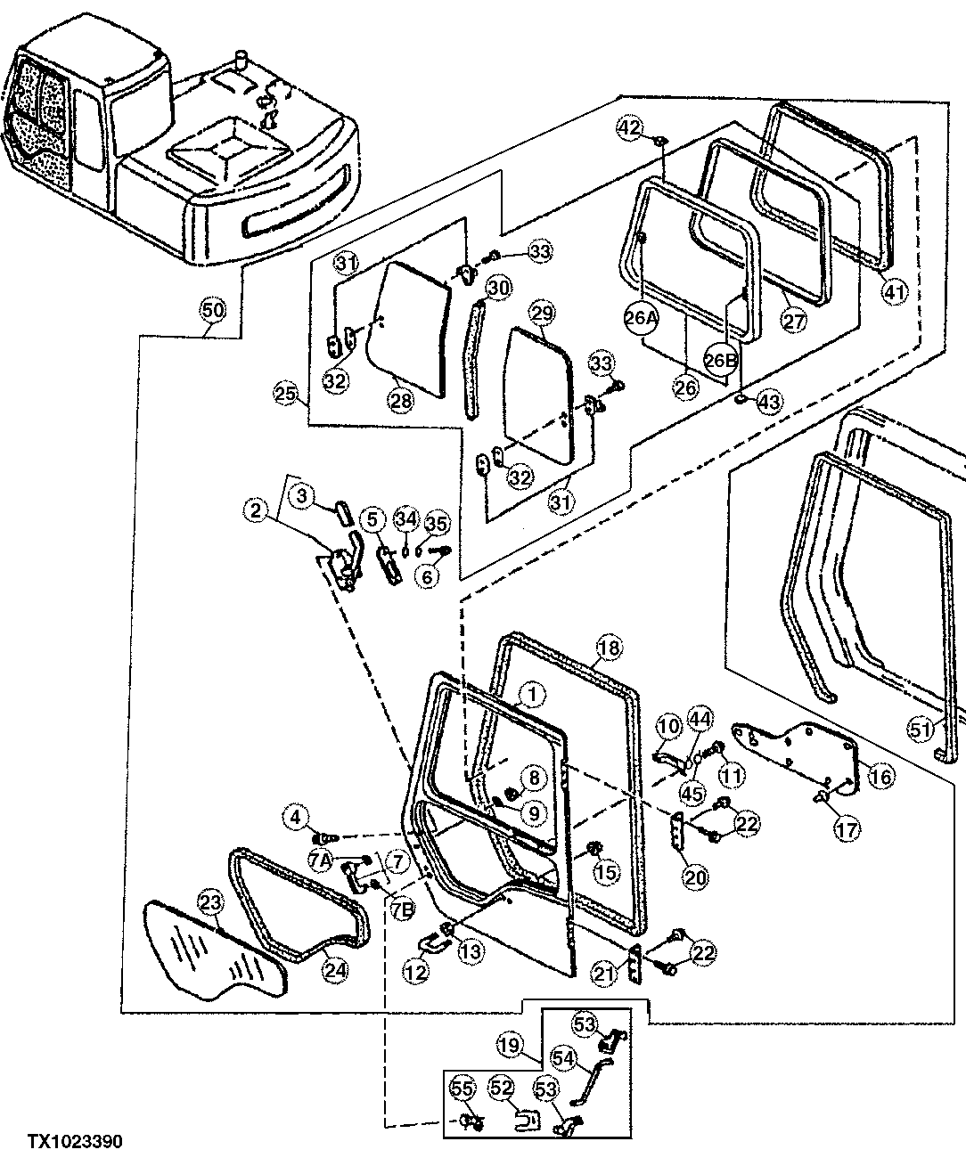 Схема запчастей John Deere 90E - 117 - Cab Door 1810 Operator Enclosure