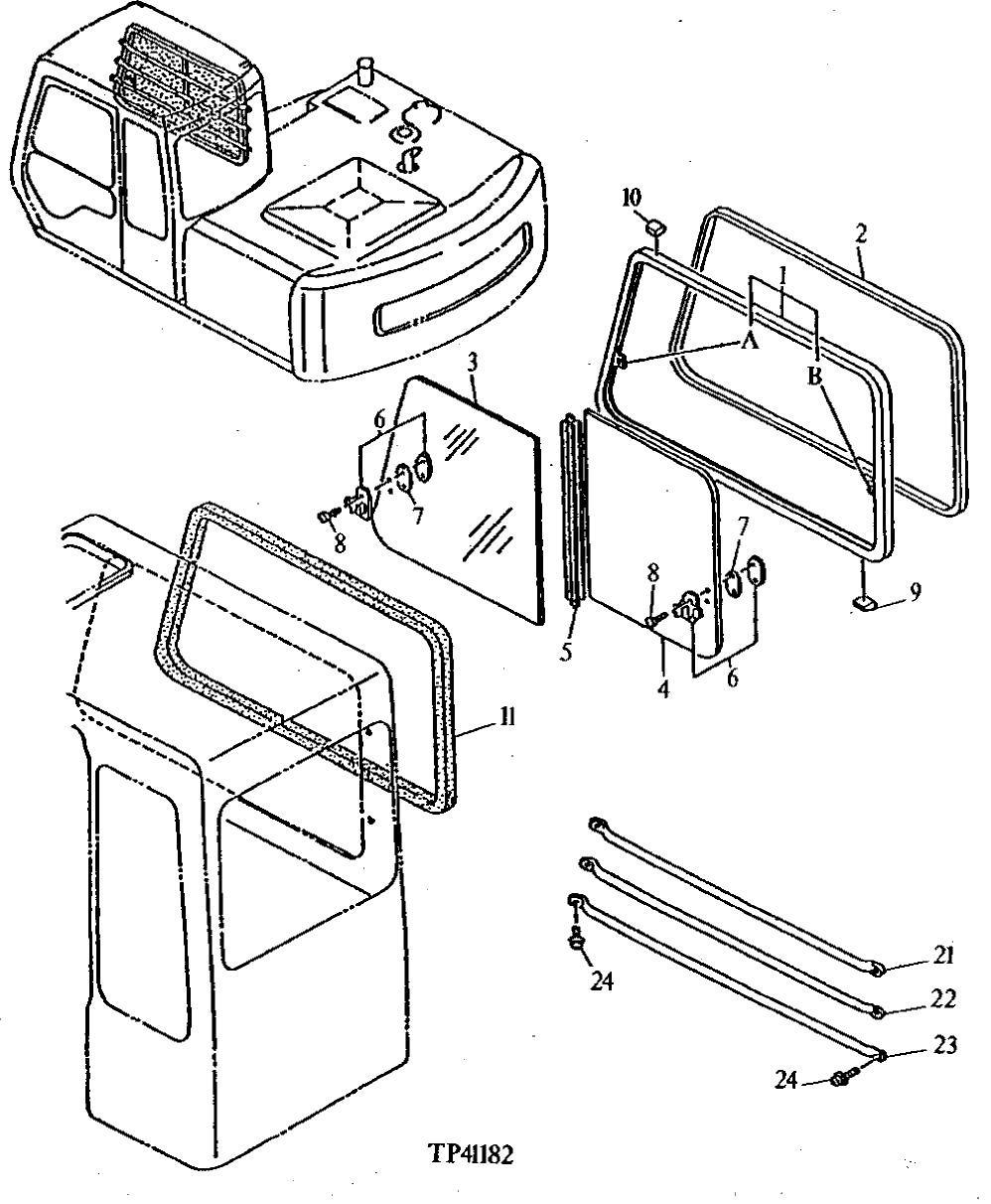 Схема запчастей John Deere 90E - 118 - Cab Windows 1810 Operator Enclosure