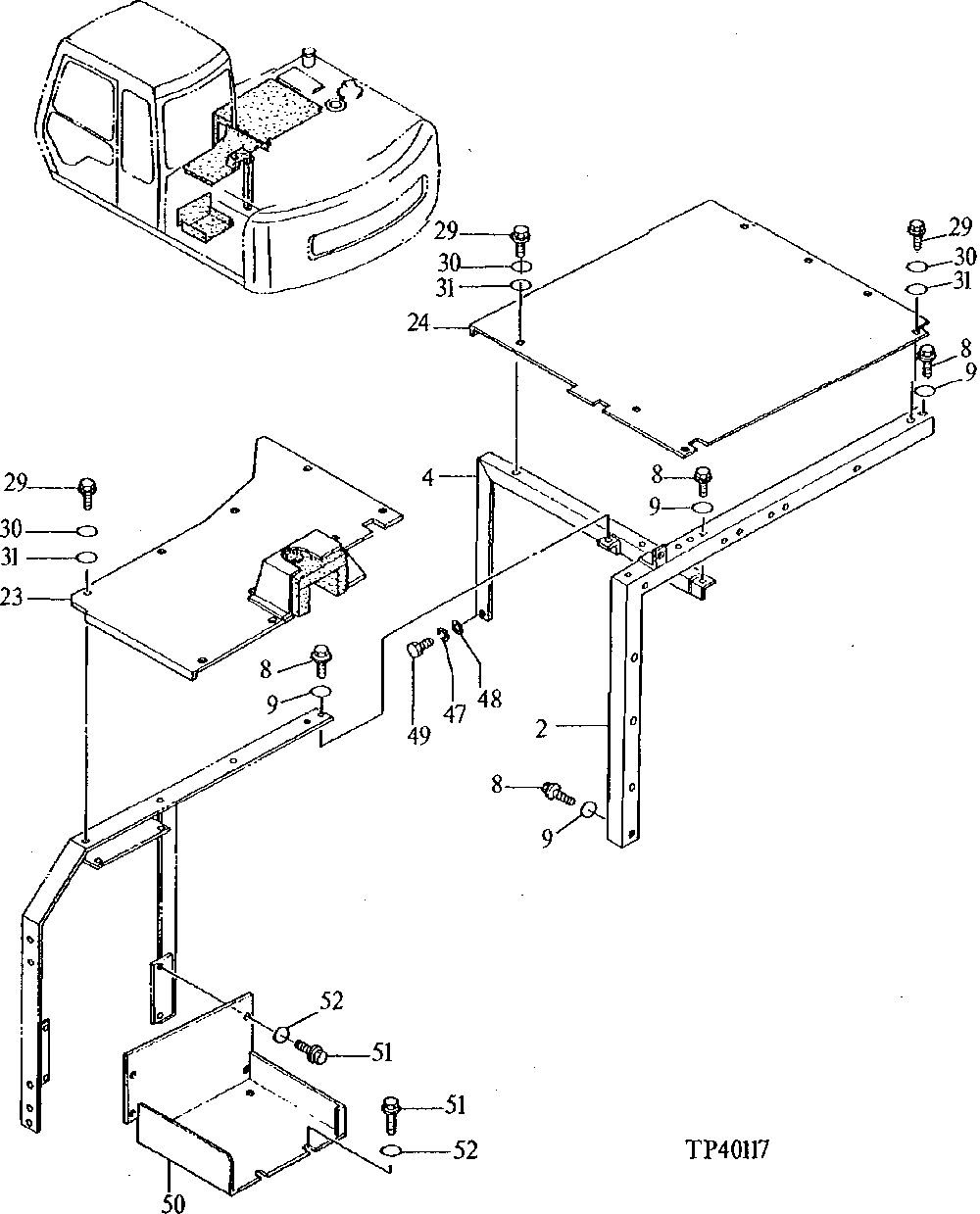 Схема запчастей John Deere 90E - 150 - Covers 1910 Hood Or Engine Enclosure