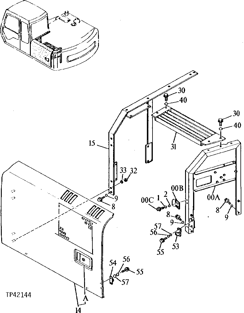 Схема запчастей John Deere 90E - 154 - Covers 1910 Hood Or Engine Enclosure