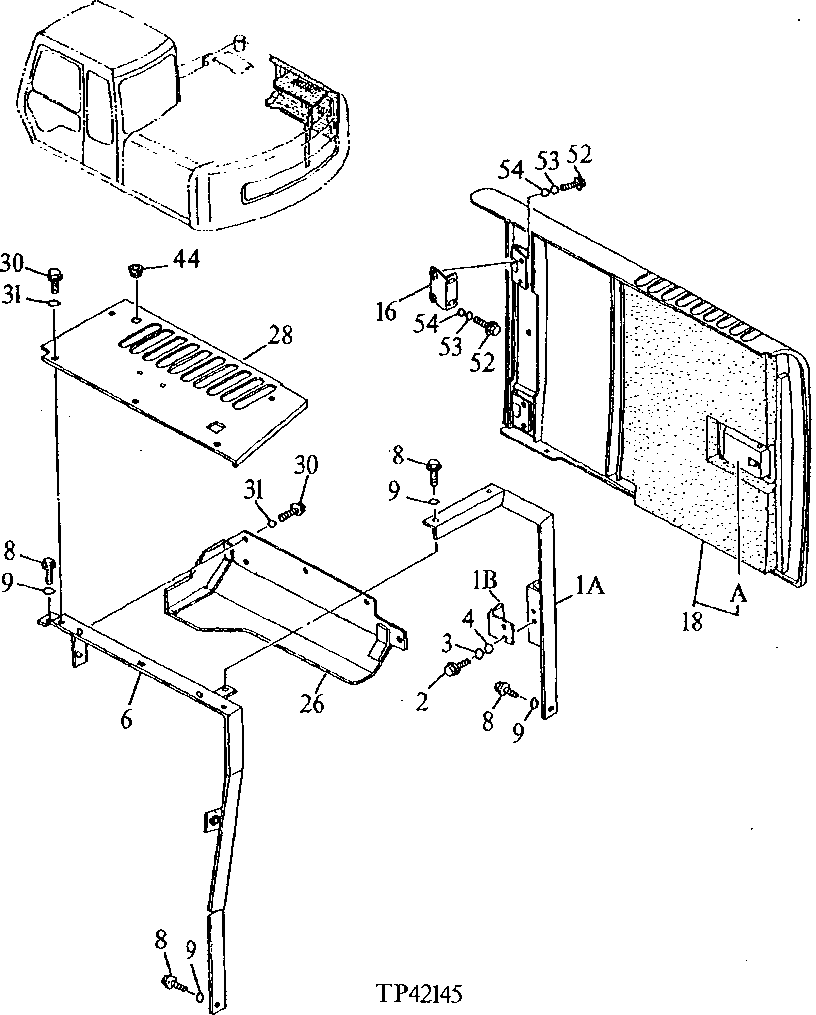 Схема запчастей John Deere 90E - 155 - Covers 1910 Hood Or Engine Enclosure