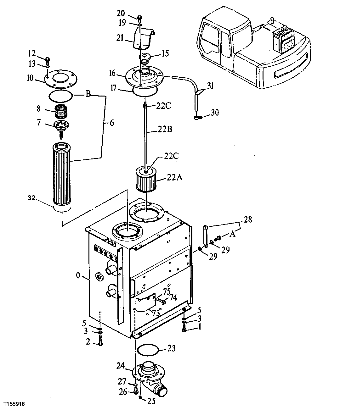 Схема запчастей John Deere 90E - 173 - Hydraulic Oil Tank And Filter 2160 Vehicle Hydraulics