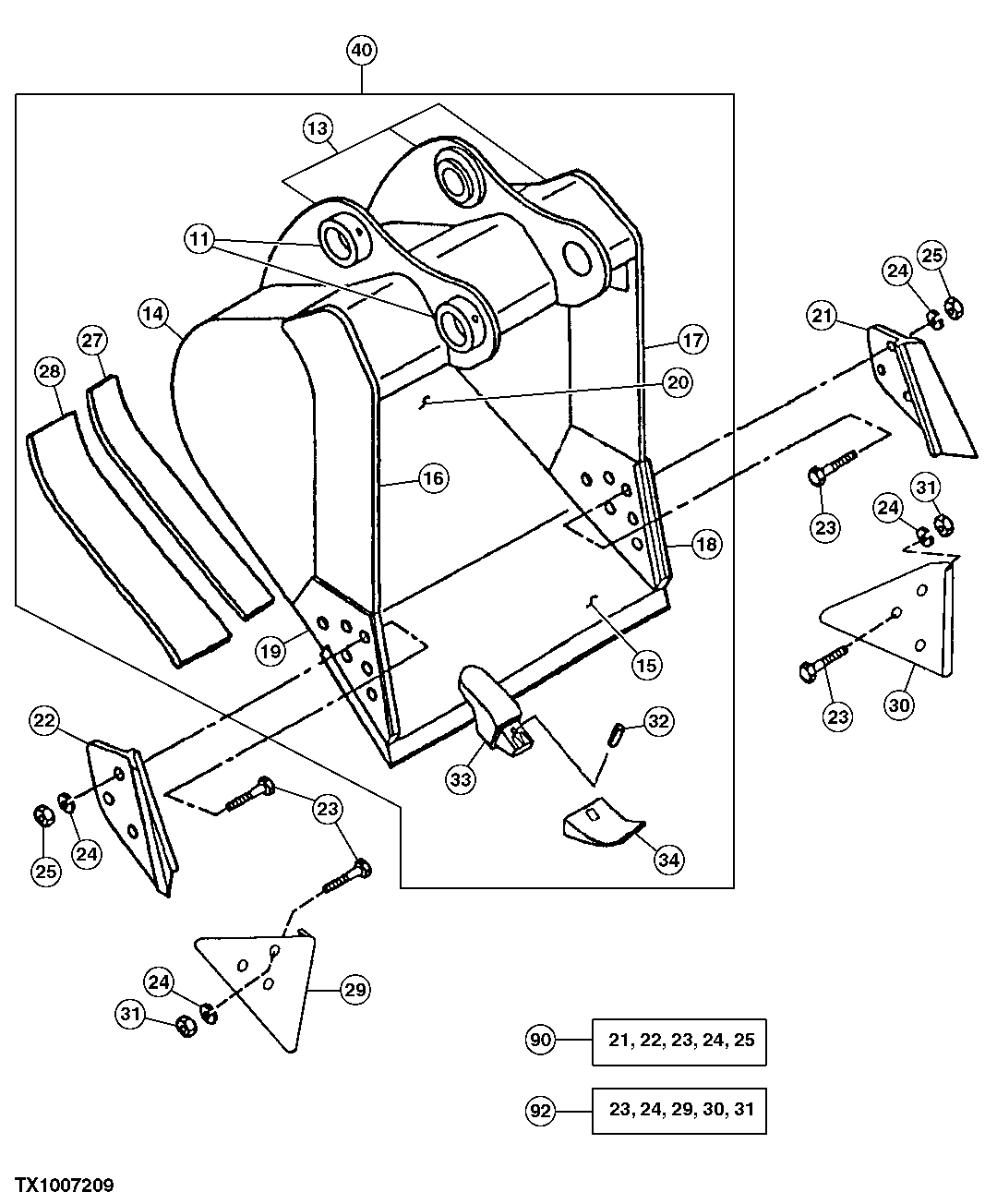 Схема запчастей John Deere 90E - 192 - General Purpose Bucket Assembly 3302 Bucket With Teeth