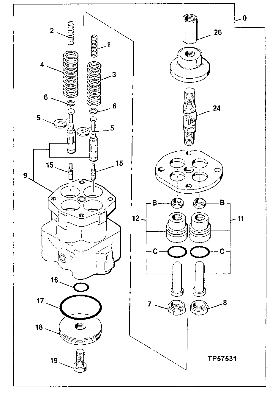 Схема запчастей John Deere 90E - 204 - Pilot Valve Components ( - 024999) 3315 Controls Linkage