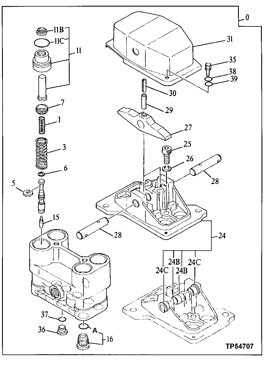 Схема запчастей John Deere 90E - 208 - Pilot Valve 3315 Controls Linkage