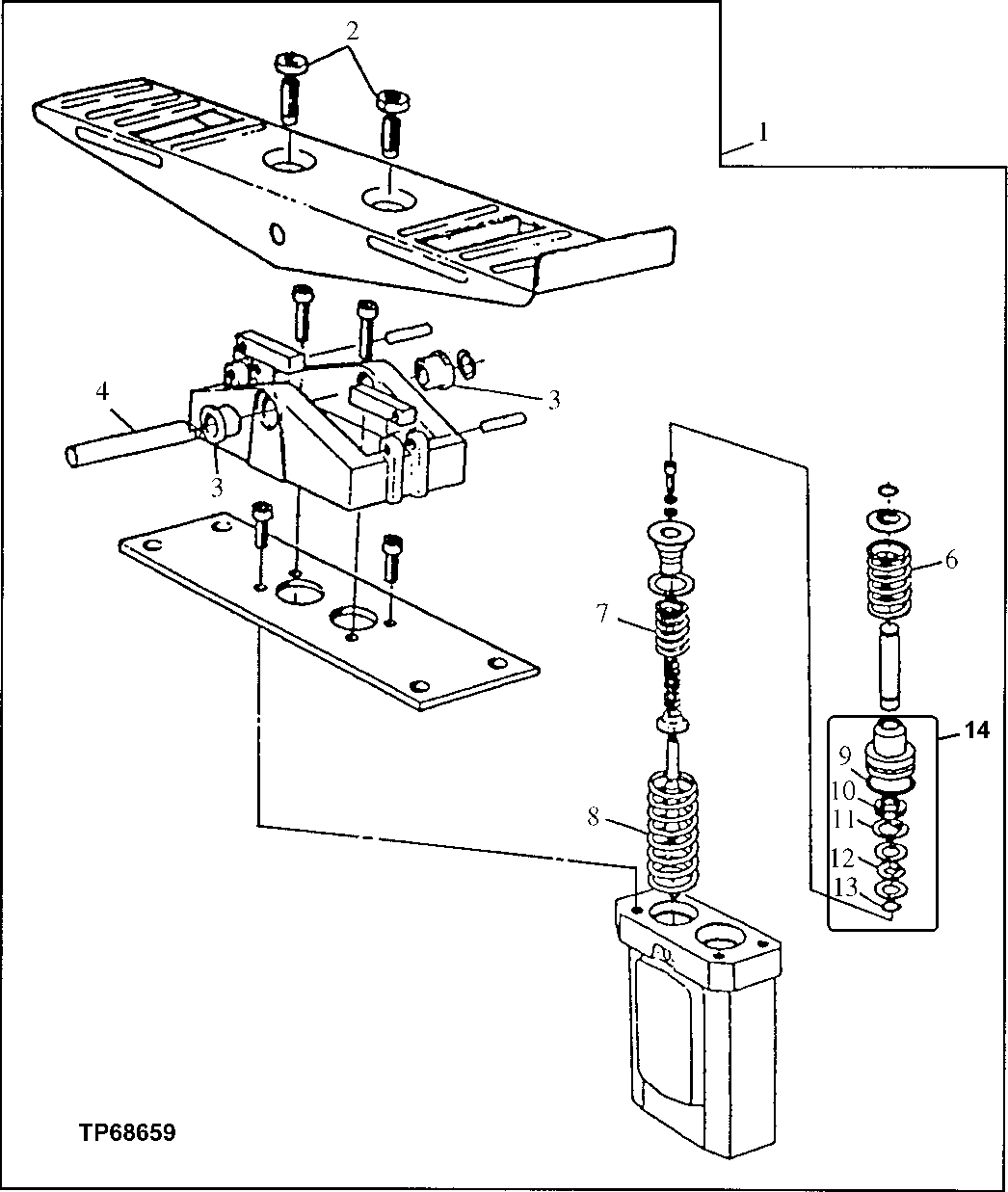 Схема запчастей John Deere 90E - 216 - Auxiliary Foot Control Valve 3315 Controls Linkage