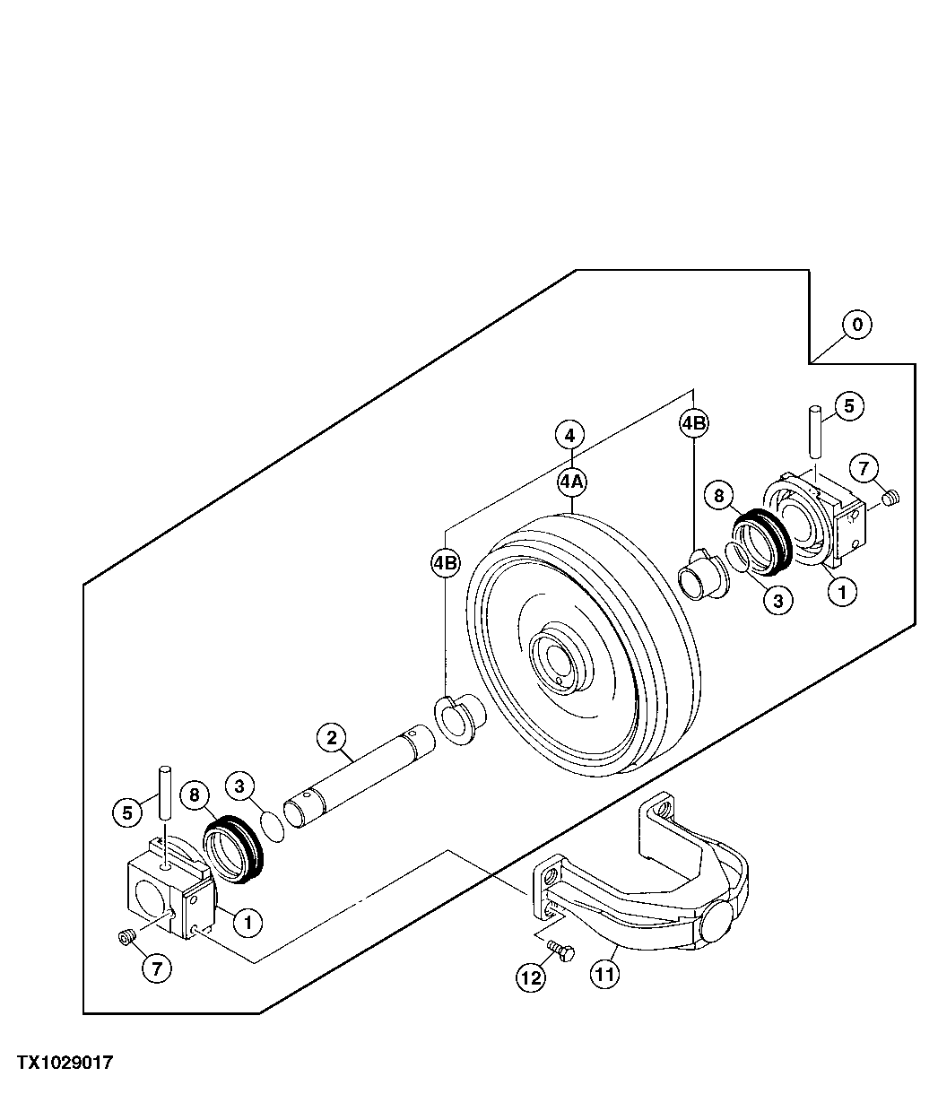 Схема запчастей John Deere 90ELC - 2 - REPLACEMENT FRONT IDLER 0130 TRACK SYSTEM