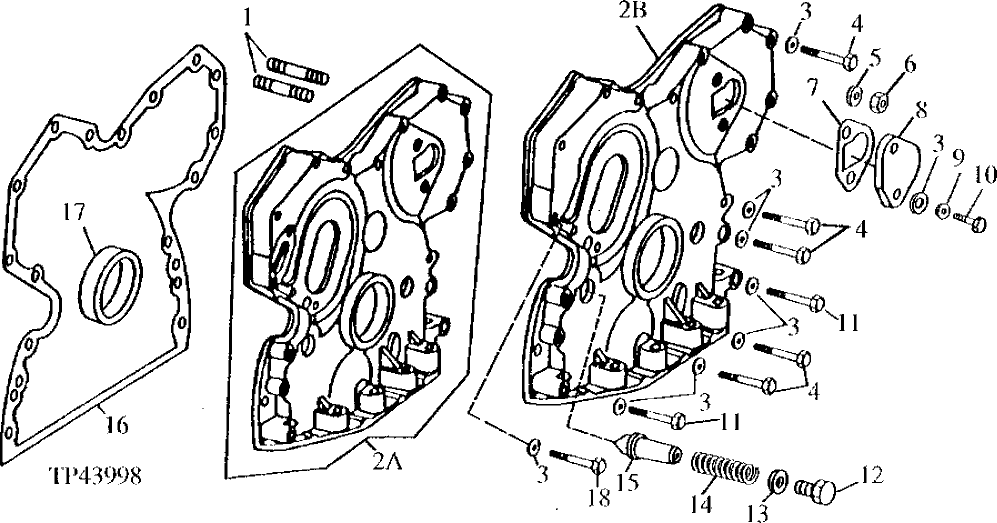 Схема запчастей John Deere 90ELC - 27 - Timing Gear Cover 0402 Camshaft And Valve Actuating Means 6068TT005 6068TT005