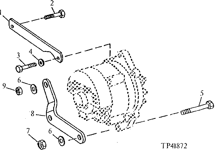 Схема запчастей John Deere 90ELC - 56 - ALTERNATOR MOUNTING BRACKETS AND ADJUSTING STRAPS 0423 Alternator And Generator Mounting 6068TT005 6068TT005