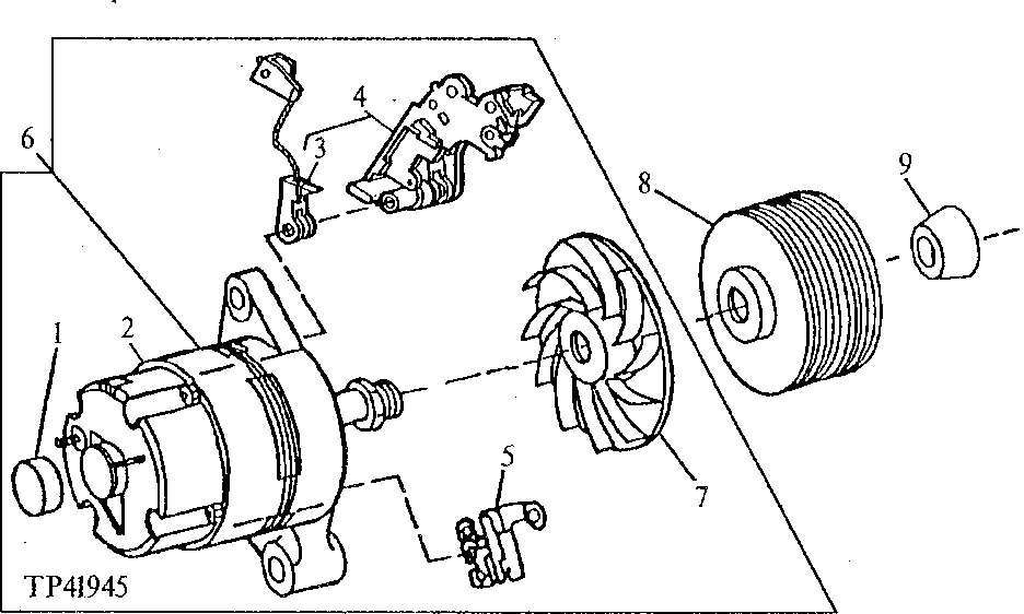 Схема запчастей John Deere 90ELC - 87 - ALTERNATOR, FAN AND PULLEY (DELCO-REMY) ( - 430402) 1672 ALTERNATOR, REGULATOR AND CHARGING SYSTEM WIRING