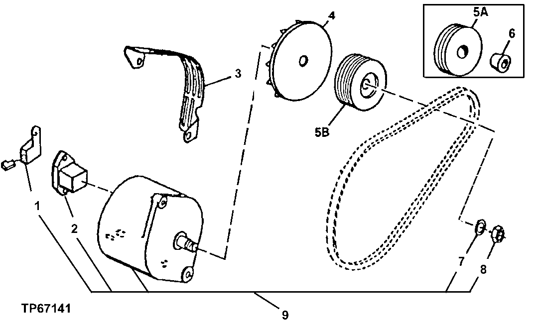 Схема запчастей John Deere 90ELC - 88 - ALTERNATOR, FAN AND PULLEY (BOSCH) (430403 - ) 1672 ALTERNATOR, REGULATOR AND CHARGING SYSTEM WIRING