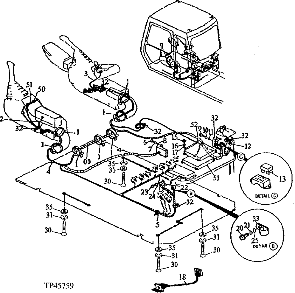 Схема запчастей John Deere 90ELC - 90 - ELECTRIC PARTS ( - 014999) 1674 Wiring Harness And Switches