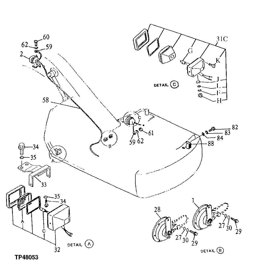 Схема запчастей John Deere 90ELC - 96 - ELECTRIC PARTS (015472 - ) 1674 Wiring Harness And Switches