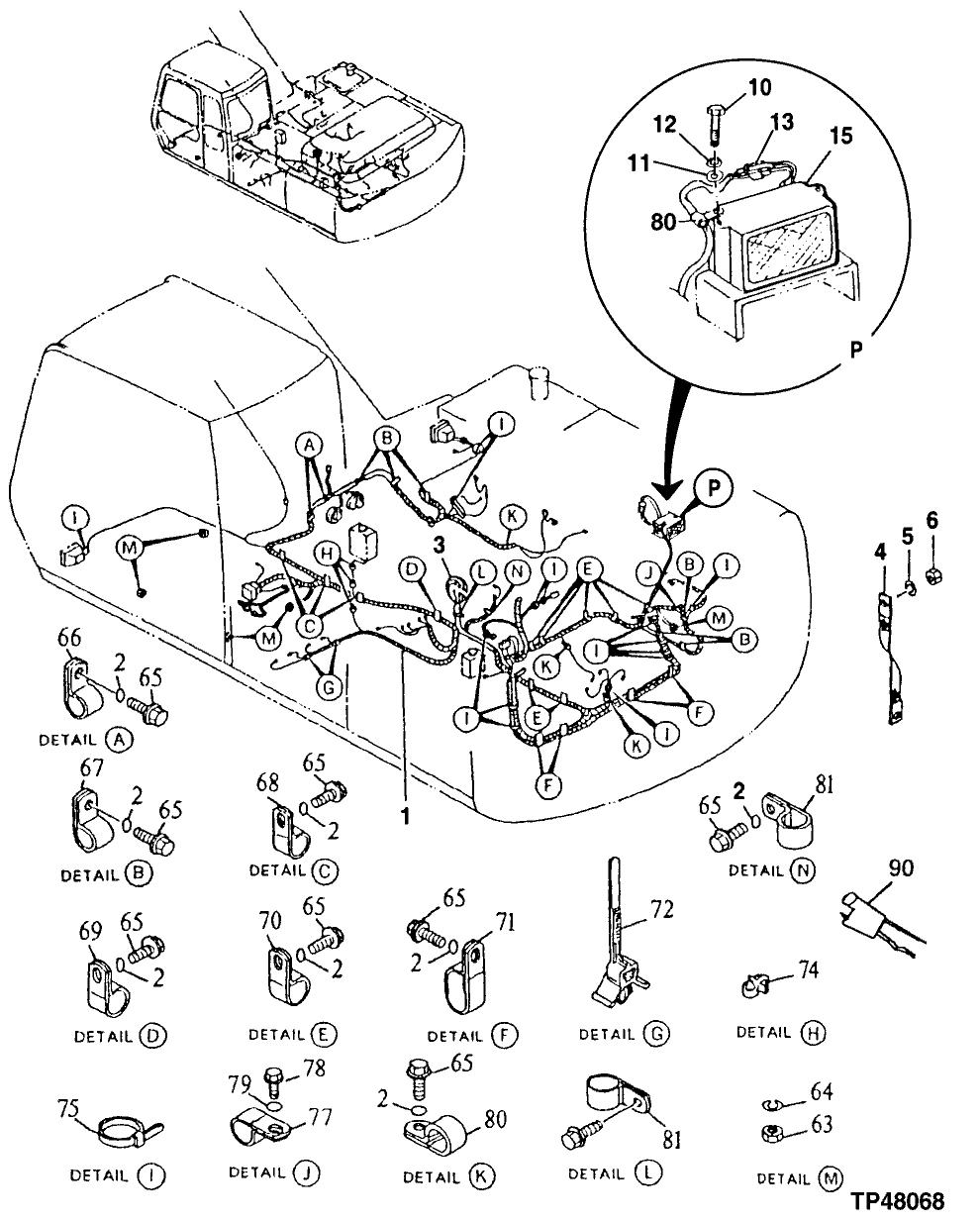 Схема запчастей John Deere 90ELC - 98 - ELECTRIC PARTS 1674 Wiring Harness And Switches