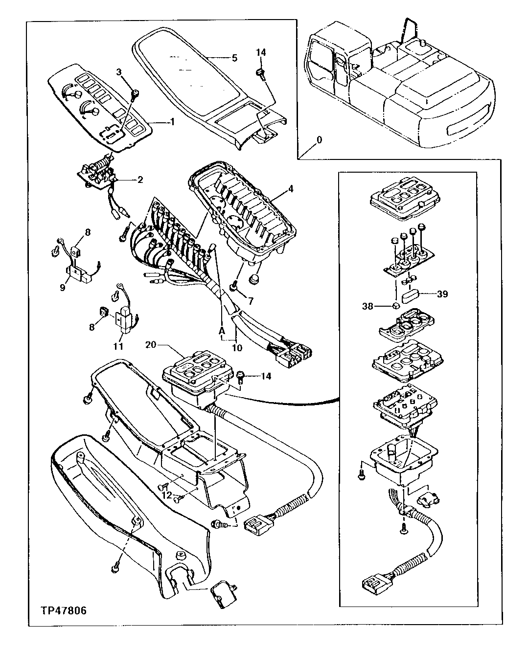 Схема запчастей John Deere 90ELC - 100 - Instrument Panel 1674 Wiring Harness And Switches