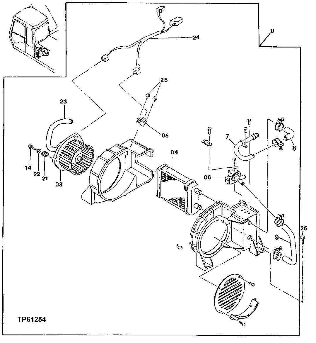 Схема запчастей John Deere 90ELC - 148 - Cab Heater Components (For Units With Heater Only, No A/C) (015501 - ) 1830 HEATING AND AIR CONDITIONING