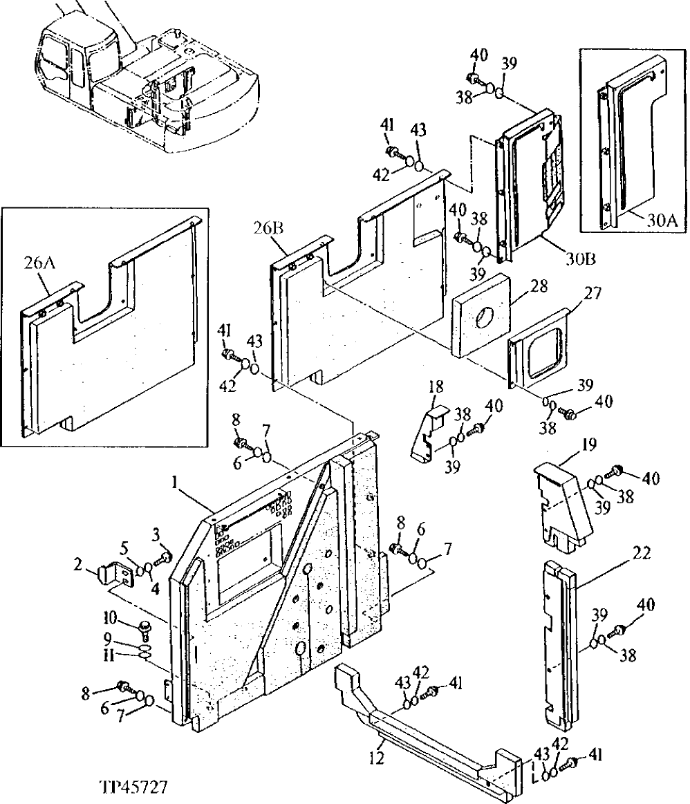 Схема запчастей John Deere 90ELC - 156 - Covers 1910 Hood Or Engine Enclosure