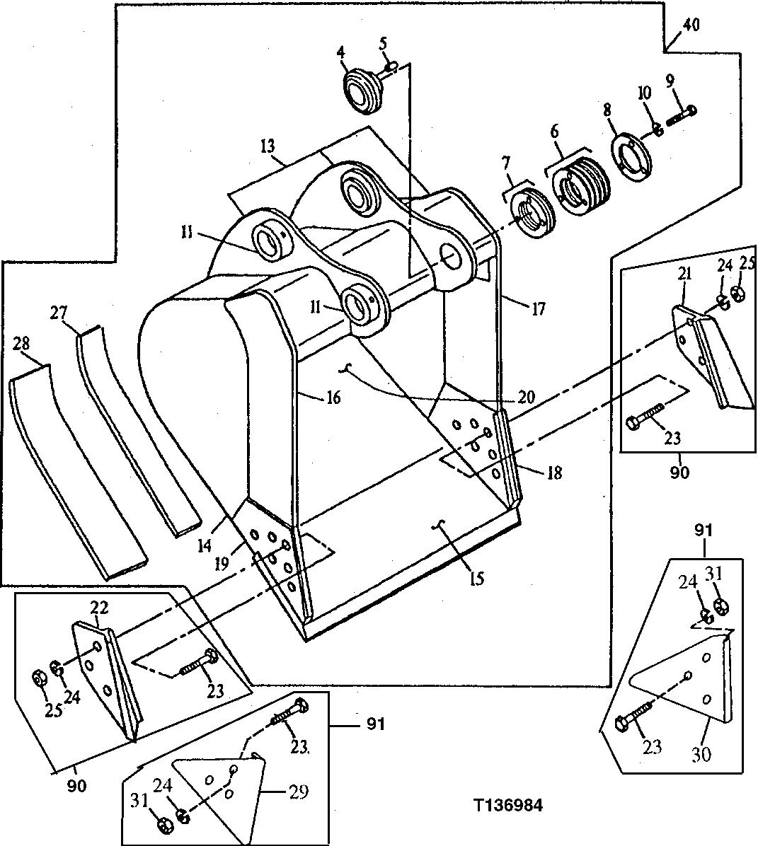 Схема запчастей John Deere 90ELC - 195 - General Purpose Bucket (Also Order Bucket Tooth Assemblies) 3302 BUCKETS, TEETH, SHANKS AND SIDECUTTERS